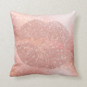 Rose Gold Lips Glitter Blush Sparkly Kiss Glam Cushion