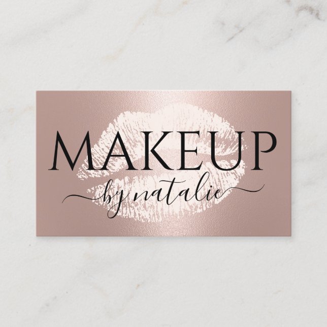 Rose Gold Lips Kiss Makeup Artist Beauty Salon Business Card (Front)