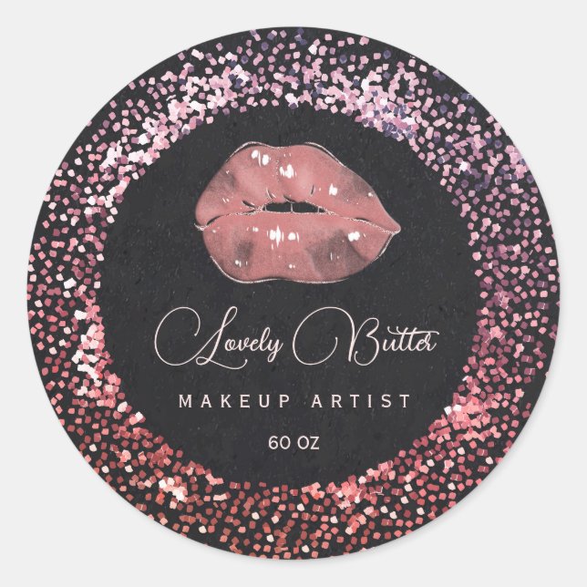 Rose Gold Lips Makeup Artist Circle Boutique Logo Classic Round Sticker (Front)