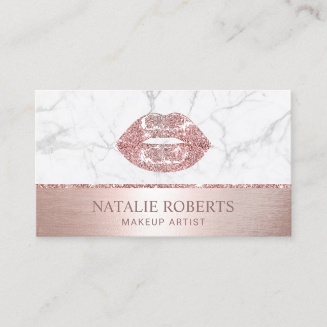 Rose Gold Lips White Marble Makeup Artist Salon Business Card (Front)