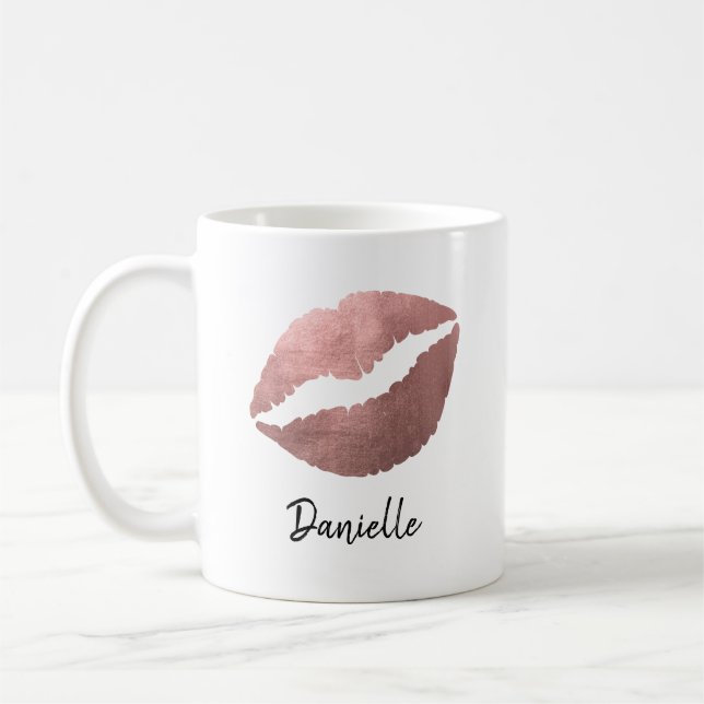 Rose Gold Lipstick Kiss Print Coffee Mug (Left)