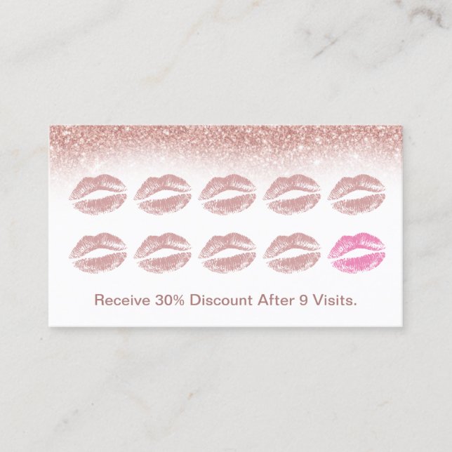 Rose Gold Lipstick Lips Makeup Artist Beauty Salon Loyalty Card (Front)
