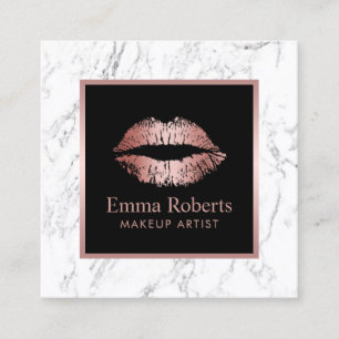 Rose Gold Lipstick Modern Marble Makeup Artist Square Business Card