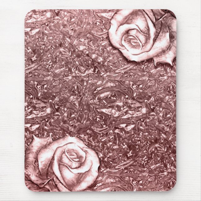 Rose Gold Liquid Chrome Metallic Chic Glam Floral Mouse Mat (Front)