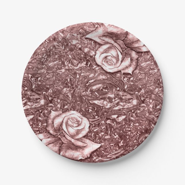 Rose Gold Liquid Chrome Metallic Chic Glam Party Paper Plate (Front)