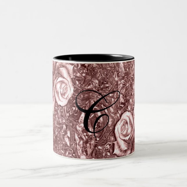 Rose Gold Liquid Chrome Metallic Chic Glam Two-Tone Coffee Mug (Center)