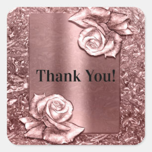 Rose Gold Liquid Chrome Metallic Chic Party Favour Square Sticker