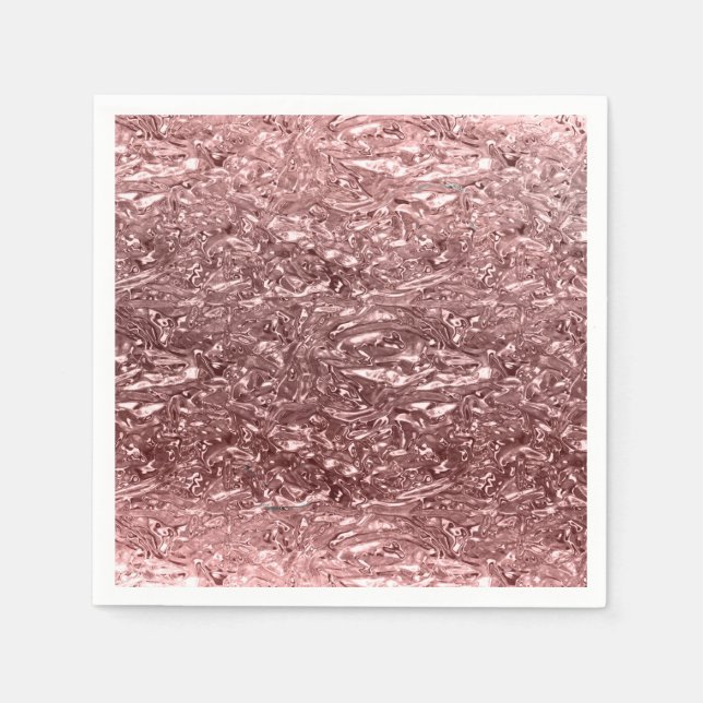Rose Gold Liquid Chrome Metallic Glam Party Napkin (Front)