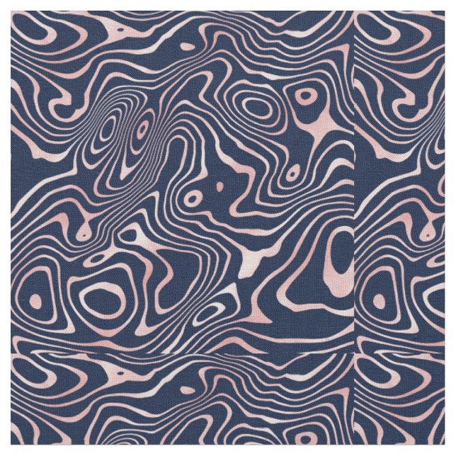 Rose Gold liquid swirl Abstract Blue Design Fabric (Close Up)