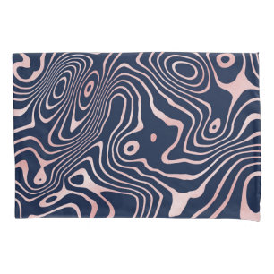 Rose Gold liquid swirl Abstract Blue Design Pillowcase
