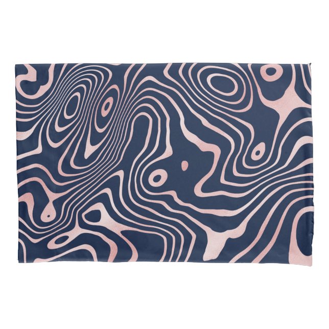 Rose Gold liquid swirl Abstract Blue Design Pillowcase (Front)