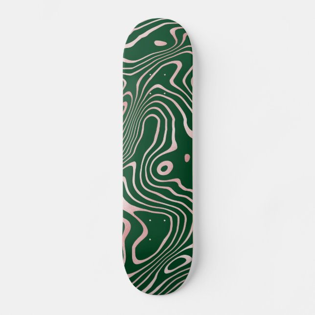 Rose Gold liquid swirl Abstract Green Design Skateboard (Front)