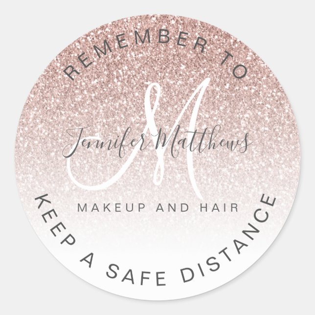 Rose Gold Logo Salon COVID Safety Social Distance Classic Round Sticker (Front)