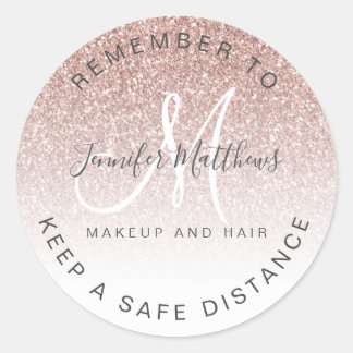 Rose Gold Logo Salon COVID Safety Social Distance Classic Round Sticker