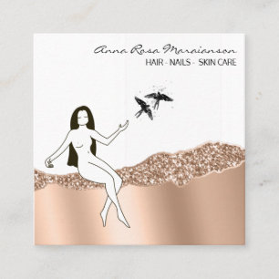 *~* Rose Gold Long Hair Goddess Beauty Chic Square Business Card