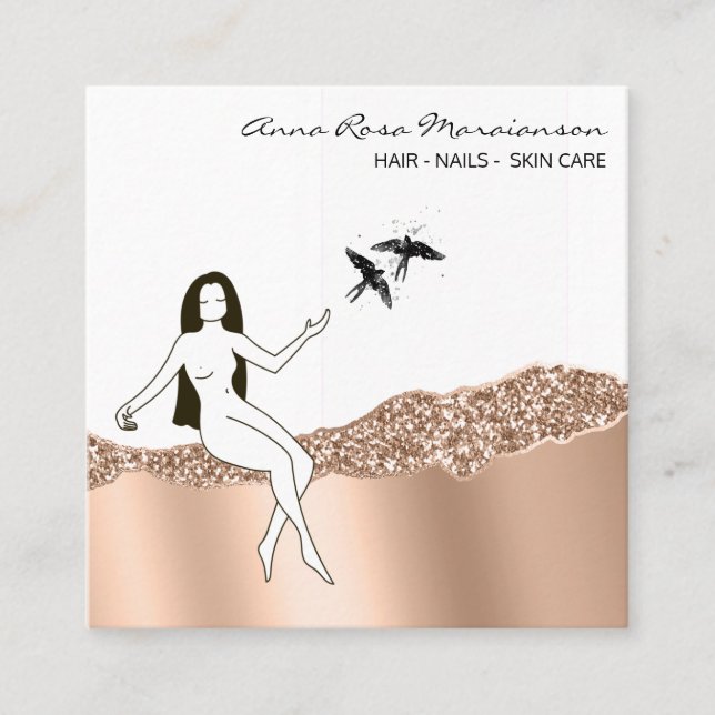 *~ Rose Gold Long Hair Goddess Beauty Chic Square Business Card (Front)