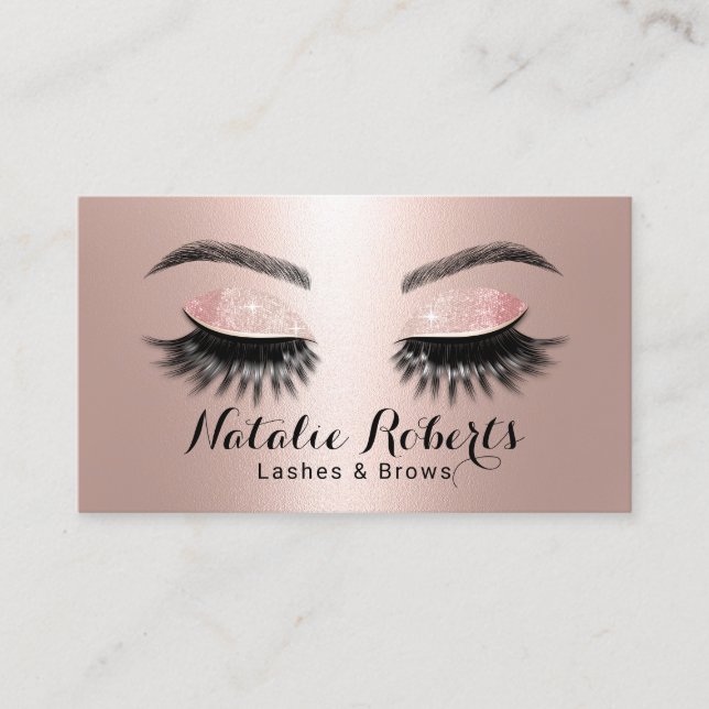 Rose Gold Long Lashes Makeup Artist Beauty Salon Business Card (Front)