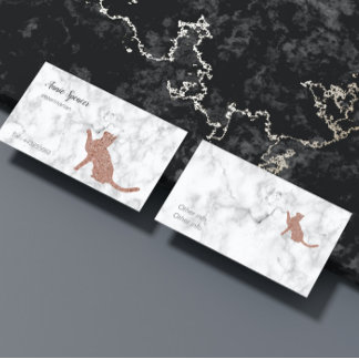 Rose gold look cat in marble - veterinarian business card