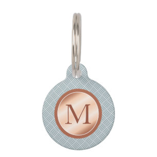 Rose Gold Look-like Monogram On Bluish Grey Pet Tag