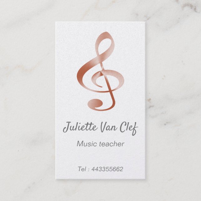 Rose gold look  treble clef    - music teacher business card (Front)