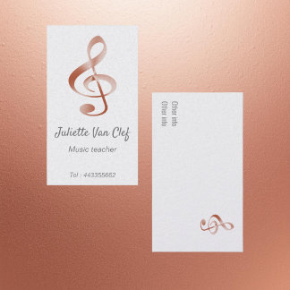 Rose gold look treble clef - music teacher business card