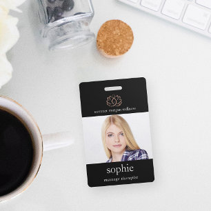 Rose Gold Lotus Flower Photo & Name ID Badge