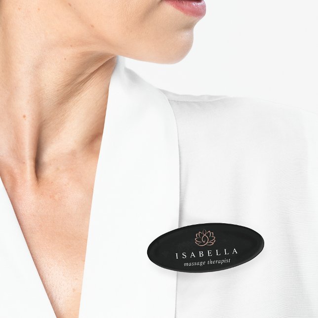 Rose Gold Lotus Logo | Spa Employee Name Tag (Creator Uploaded)
