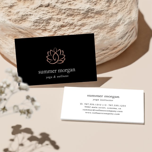 Rose Gold Lotus Logo | Yoga Wellness Meditation Business Card (Creator Uploaded)