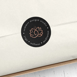 Rose Gold Lotus Logo   Yoga Wellness Spa Classic Round Sticker