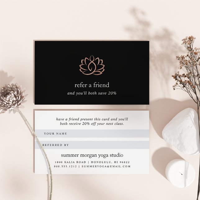 Rose Gold Lotus Logo | Yoga Wellness Spa Referral Card (Creator Uploaded)