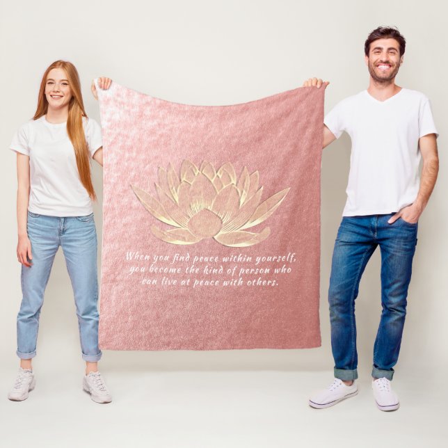 Rose Gold Lotus Yoga Meditation Instructor Quotes Fleece Blanket (In Situ)