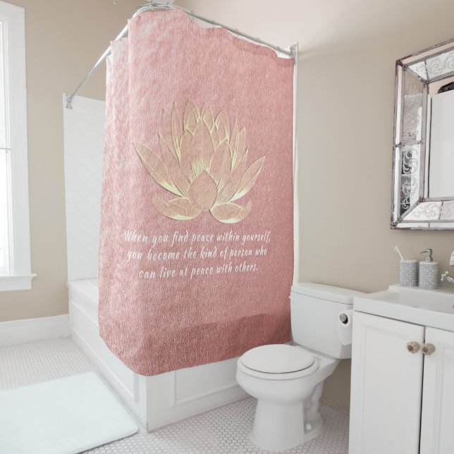 Rose Gold Lotus Yoga Meditation Instructor Quotes Shower Curtain (In Situ)