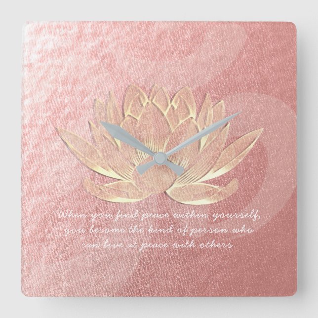 Rose Gold Lotus Yoga Meditation Instructor Quotes Square Wall Clock (Front)