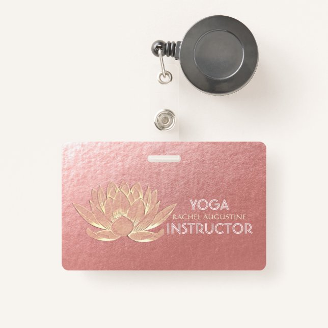 Rose Gold Lotus Yoga Studio Meditation Instructor ID Badge (Front with Retractable)