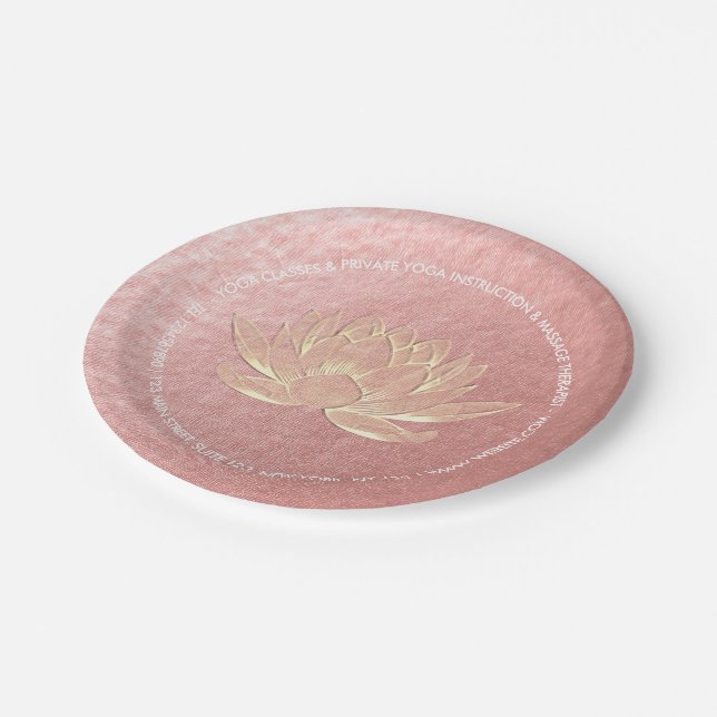 Rose Gold Lotus Yoga Studio Meditation Instructor Paper Plate (Angled)