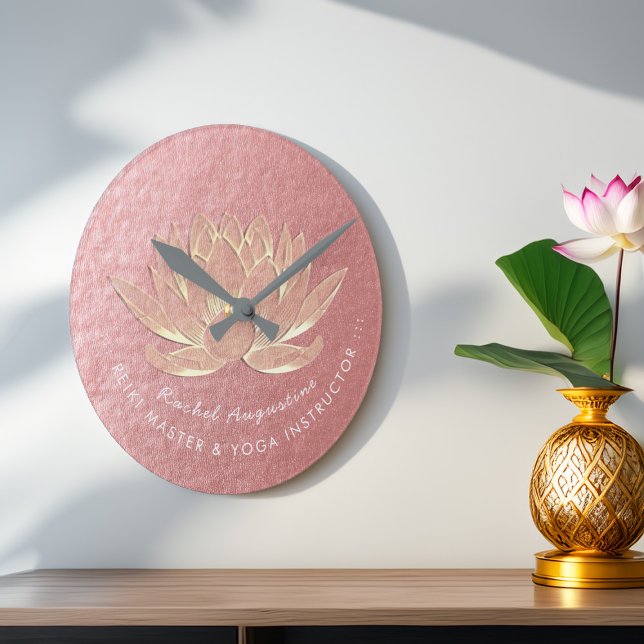 Rose Gold Lotus Yoga Studio Meditation Instructor Round Clock (Creator Uploaded)