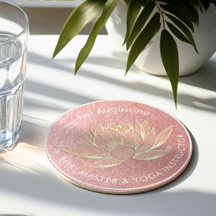 Rose Gold Lotus Yoga Studio Meditation Instructor Round Paper Coaster