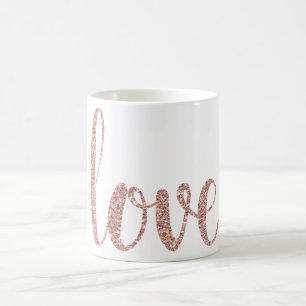 Rose gold love coffee mug, glitter font mug