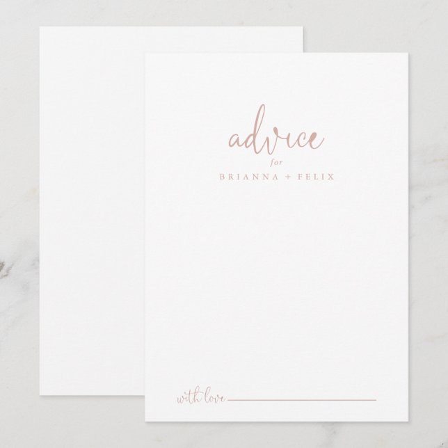 Rose Gold Love Fancy Script Wedding Advice Card (Front/Back)