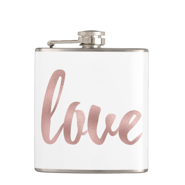 Rose gold love flask, foil font hip flask (Front)