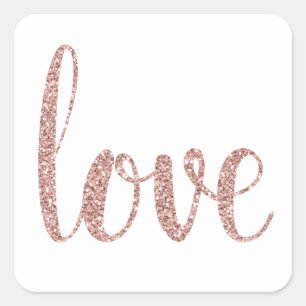 Rose gold love stickers, glitter font square sticker