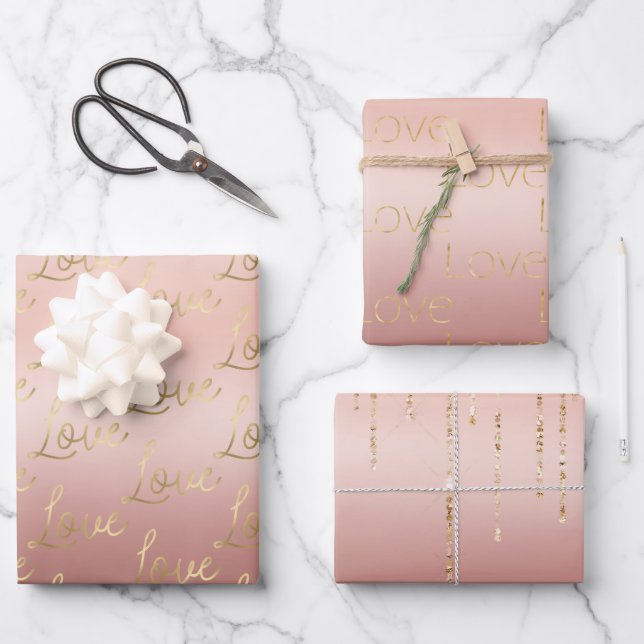 Rose Gold Love  Wrapping Paper Sheet (Front)