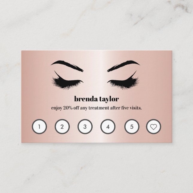 Rose Gold  luxury  Browbar Eyelash Custom Loyalty Business Card (Front)