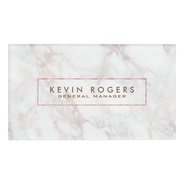 Rose-gold luxury faux marble name tag (Front)