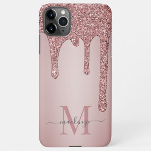 Rose Gold Luxury Glam Glitter Drips Monogram iPhone 11Pro Max Case