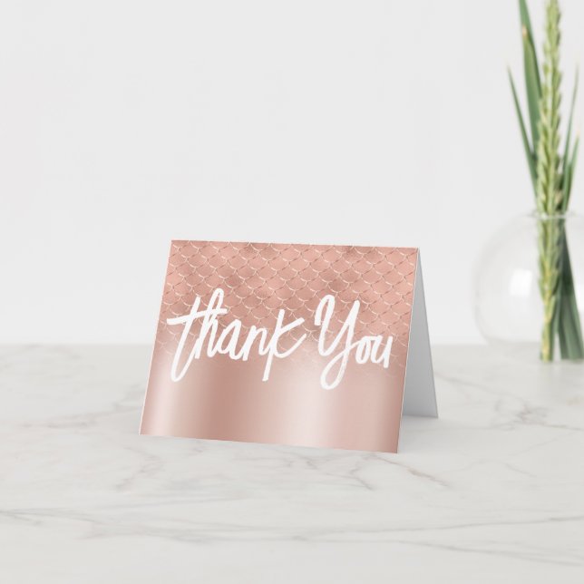 Rose Gold Luxury Mermaid Foil Ombre Thank You Card (Front)