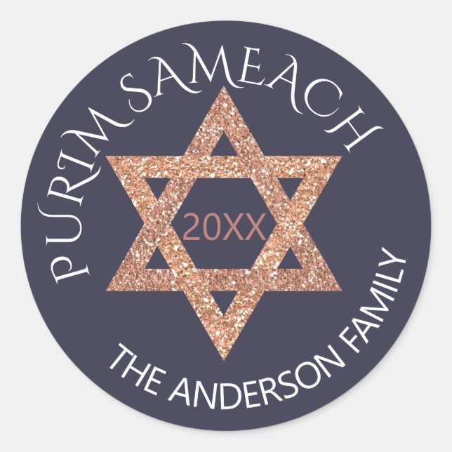 Rose Gold Magen David Custom Purim Any Holiday Classic Round Sticker (Front)