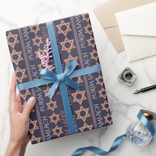Rose Gold Magen David Personalised Holiday Purim Wrapping Paper (Gifting)