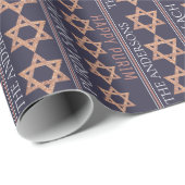 Rose Gold Magen David Personalised Holiday Purim Wrapping Paper (Roll Corner)