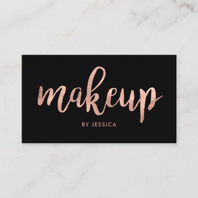 Rose Gold Makeup Artist Beauty Salon Black Business Card (Front)